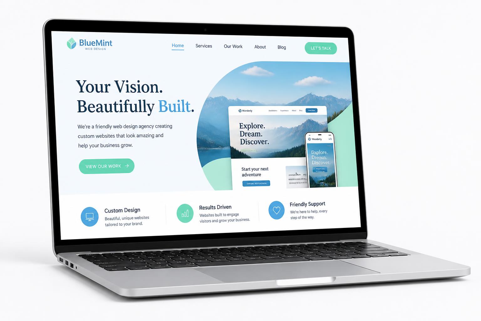 Modern laptop showcasing a small business website
